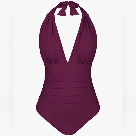 NWT Cupshe Burgundy Wine Tummy Control Halter Onepiece Bathing Suit Swimwear XL - Picture 6 of 13